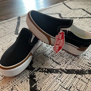 Vans Black and White Platform Slip-Ons